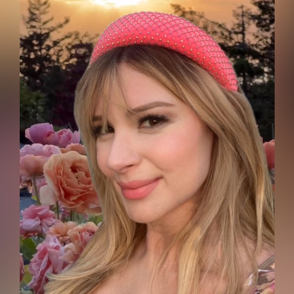 Hot Pink Padded 1.5” Headband with Rhinestone-Adorned Mesh Overlay Handmade New - Picture 3 of 10